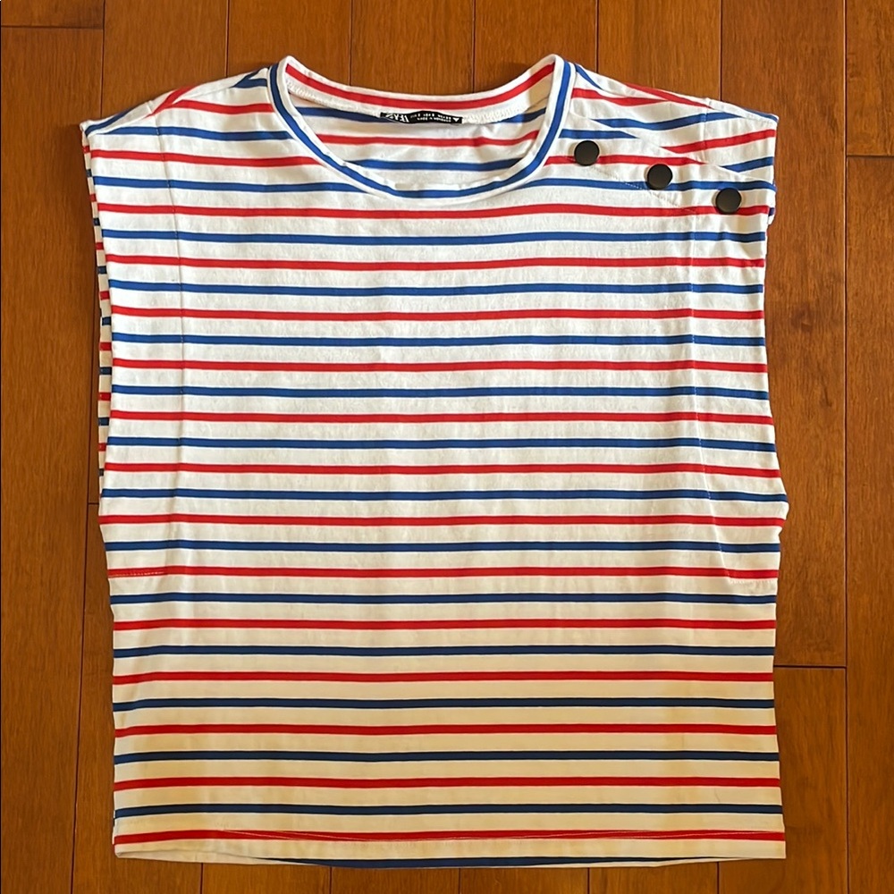 Zara Striped Sleeveless Top with Snap Detail